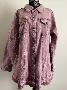 LOGO by Lori Goldstein Washed Mauve Denim Jacket/Shacket 20W Western Boho Chic